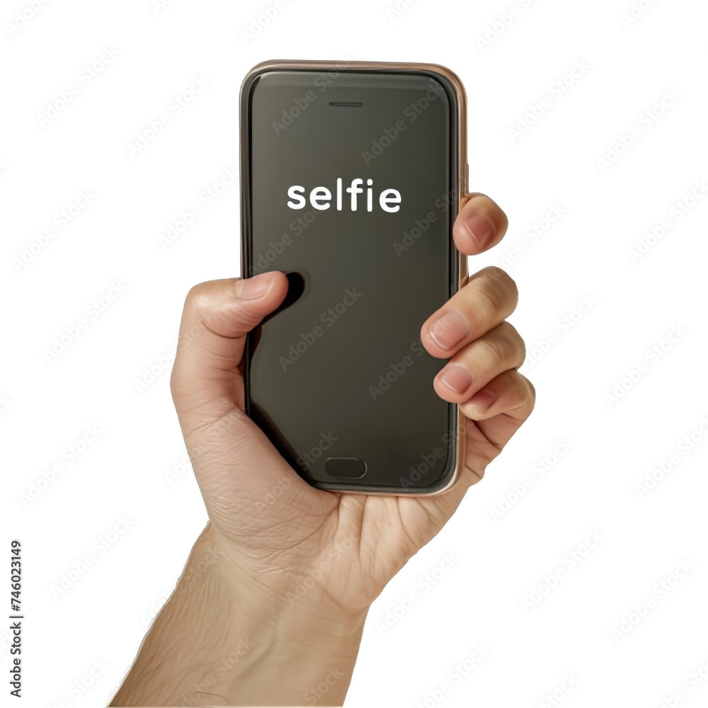 Hand Holding Smartphone for Selfie on White or transparent Background. PNG Hand Holding Smartphone for Selfie on White or transparent Background. PNG