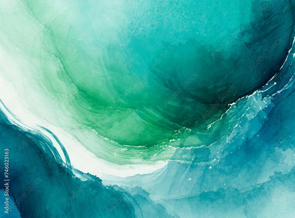 Fototapeta premium Green blue watercolor paint wallpaper