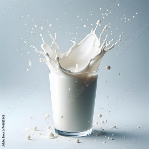 A delicious milk Liquid crown splashes and ripples on a glass
