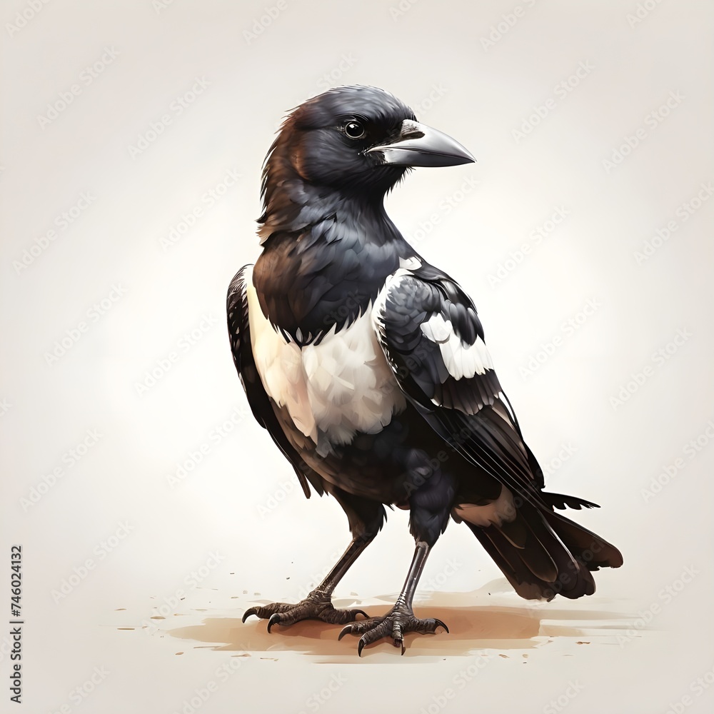 Obraz premium Pied Crow in a watercolor style. Generative AI 