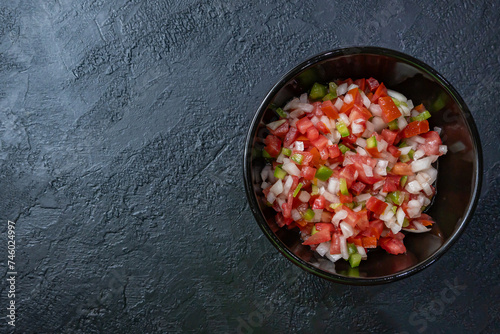 Creole sauce. Typical dressing from Argentina and the southern part of Latin America. Made with tomato, onion, bell pepper, vinegar and oil.