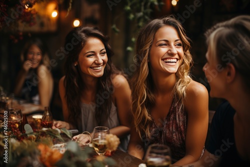 Friendsgiving or other friendship celebration concept. women at the table spend time with each other with pleasure