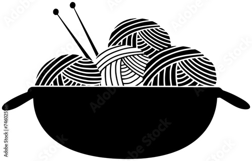 wool illustration yarn silhouette crochet logo handmade icon craft outline thread knit hobby ball hook needle needlework skein woolen shape of hobby ball for vector graphic background