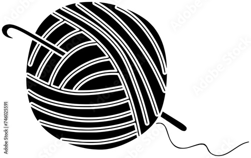 wool illustration yarn silhouette crochet logo handmade icon craft outline thread knit hobby ball hook needle needlework skein woolen shape of hobby ball for vector graphic background
