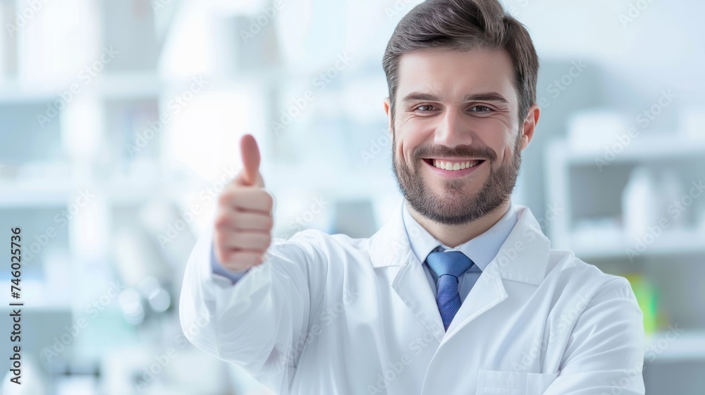 Young male doctor showing thumps up