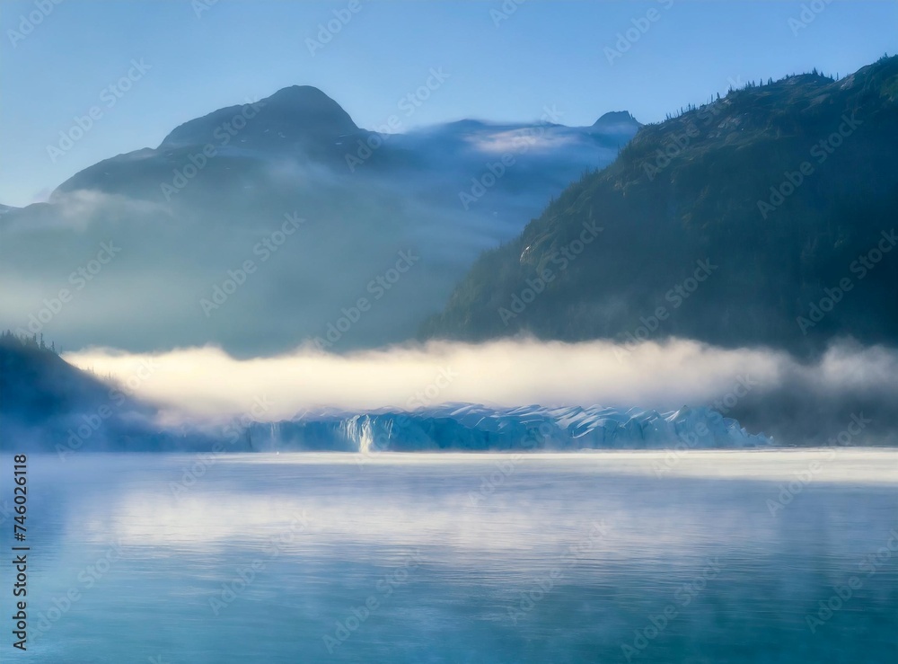 Fototapeta premium Glacier and snowy mountains. Frozen landscape.