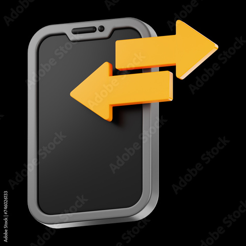 premium technology phone data transfer icon 3d rendering on isolated background