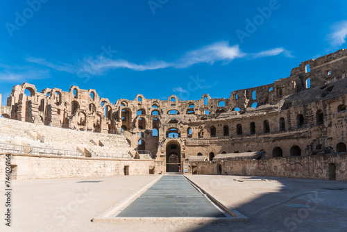 Amphitheater in El Jem, sights of Tunisia, historical buildings photo