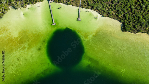 Aerial Drone view of the Kaan Luum lagoon in Tulum Mexico. photo