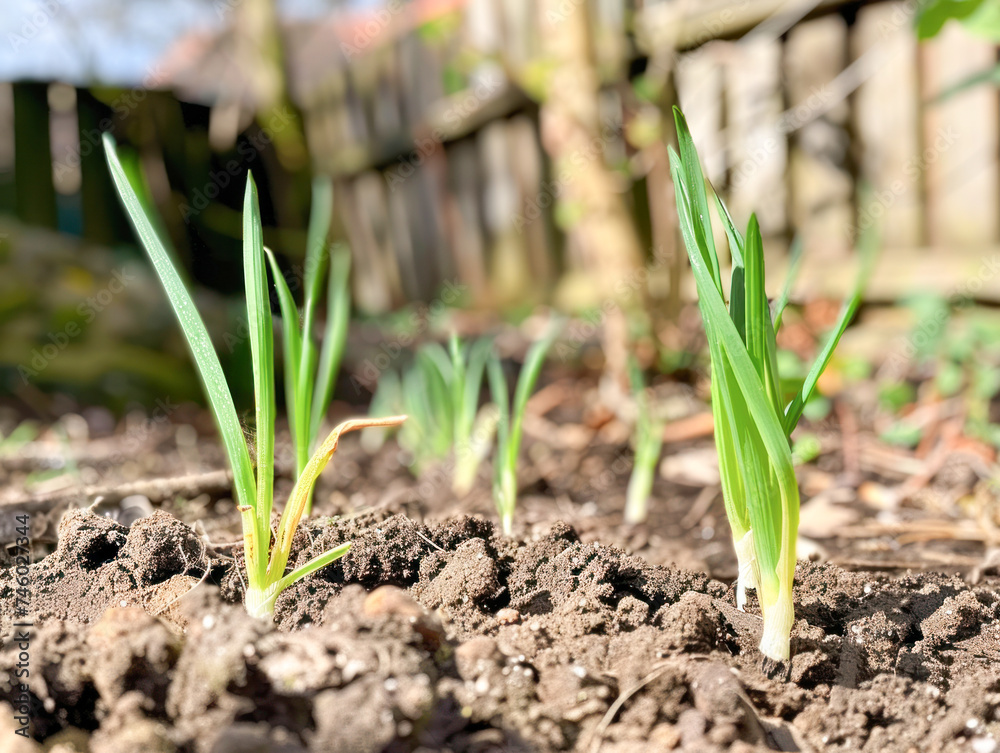 spring onions growing in the garden