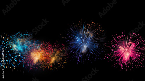 Abstract colourful firework background with free space for text. Fireworks at Night. 