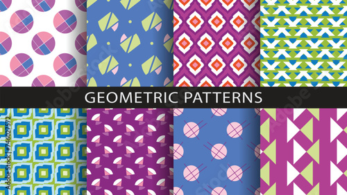 Set of geometric seamless patterns. Backgrounds from various geometric elements.