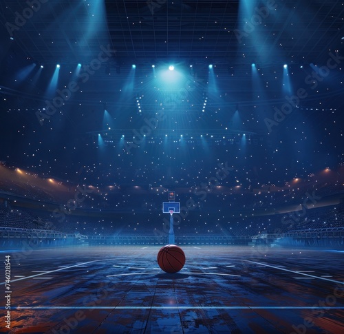 basketball ball and spotlight in a stadium