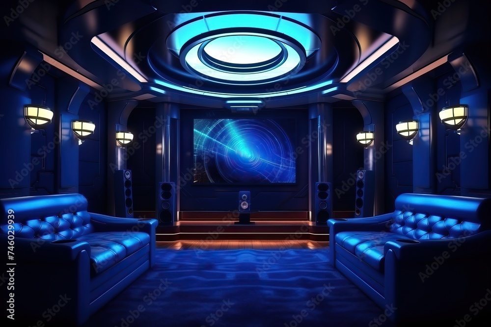 Ultramarine Home Theater with Modern Interior Ultramarine Home Theater with Modern Interior