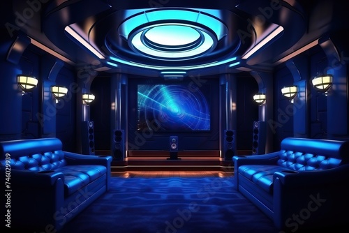 Ultramarine Home Theater with Modern Interior