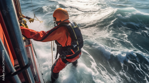 Coast Guard Rescuer into Ocean