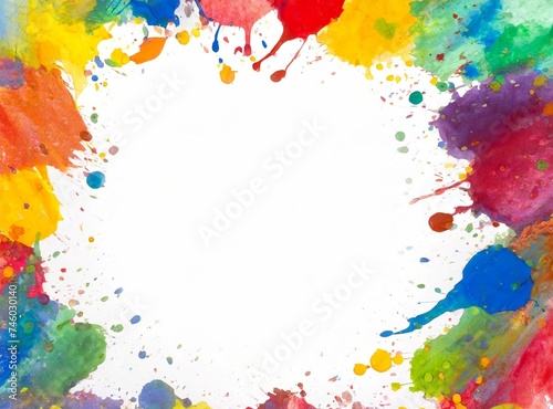 White background with paint splashes. Frame design. Copy space for text.