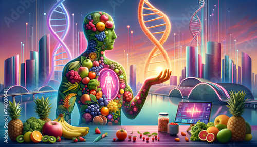 Nutrigenomics: Future of Personalized Health in Pop Futurism Style photo