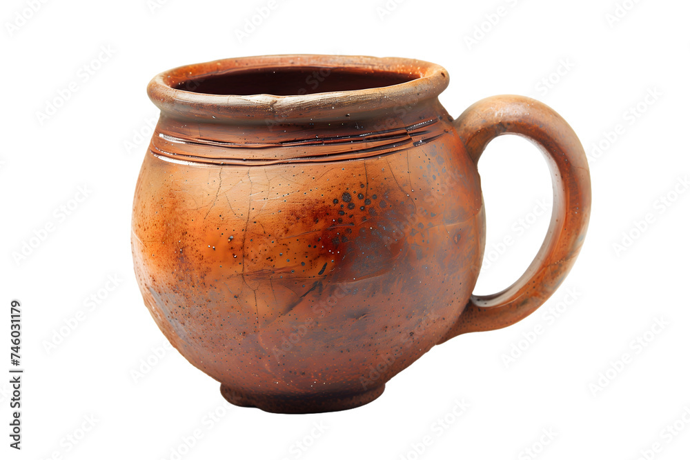 Antique Brown Ceramic Pot Isolated on White Background
