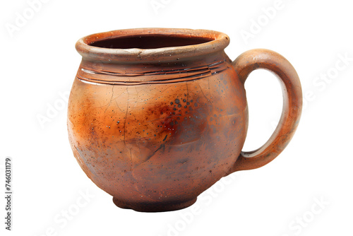Antique Brown Ceramic Pot Isolated on White Background 