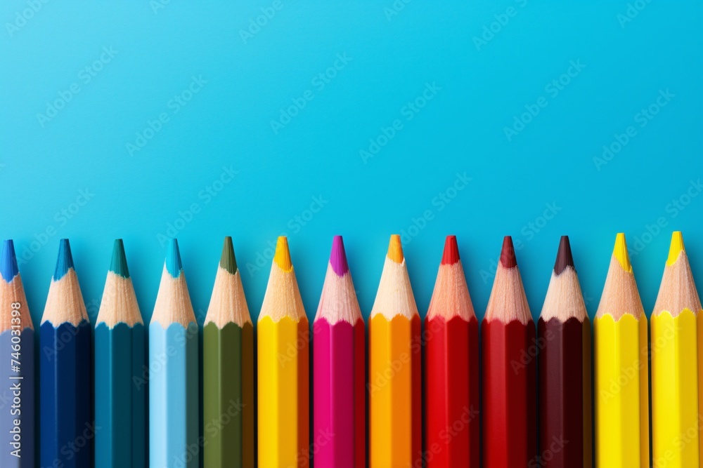 a row of colored pencils a row of colored pencils