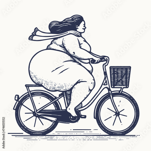 vector illustration of a chubby girl riding a bicycle