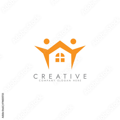 Kindergarten kids school logo icon Simple real estate house logo design template