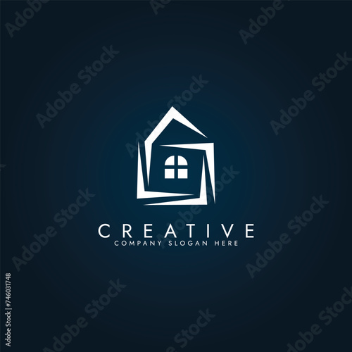 Kindergarten kids school logo icon Simple real estate house logo design template