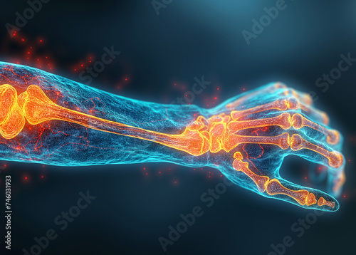 Hand with pain in elbow, close-up. Health care concept