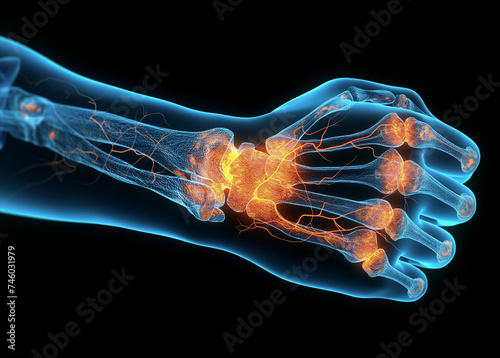 Hand with pain in elbow, close-up. Health care concept