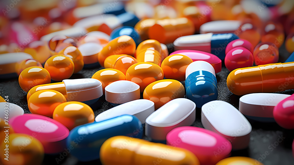 View filled with pills and capsules of different colors, healthcare concept View filled with pills and capsules of different colors, healthcare concept