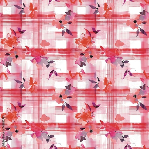 pattern with flowers  These pink and redjasmine plaid luxurious fabric patterns are a seamless, watercolor fashionable design petal vintage soft template wallpapers modern arts modern print luxurious  photo