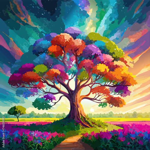 Colourful Floral Doodle Tree
