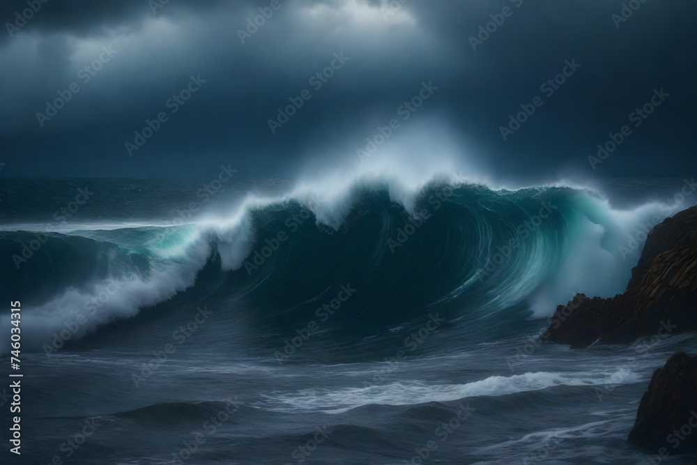 a realistic seascape during a fierce storm,