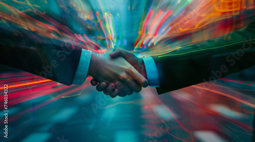 Business partners shaking hands in successful collaboration and trust-building meeting