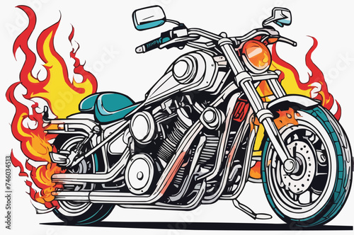 a broken motorcycle with fire in an accident