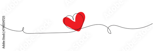 One continuous drawing of heart and color shape love sign. Thin contour and romantic symbol for greeting card and web banner. Doodle outline no background illustration
