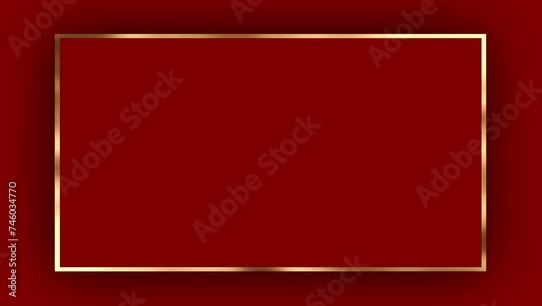 On a red background, a red rectangle frame with a gold border, free space for text and product advertising. Animation of a luxury frame in a minimalism style.