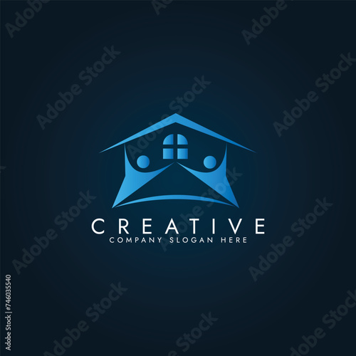 Kindergarten kids school logo icon Simple real estate house logo design template