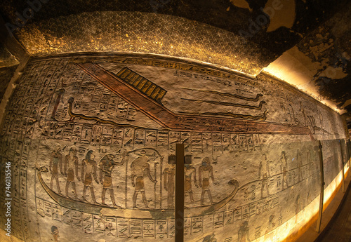 Inside a tomb in the Valley of the Kings, the area where rock-cut tombs were excavated for pharaohs and powerful nobles under the new kingdom of ancient Egypt, Luxor
