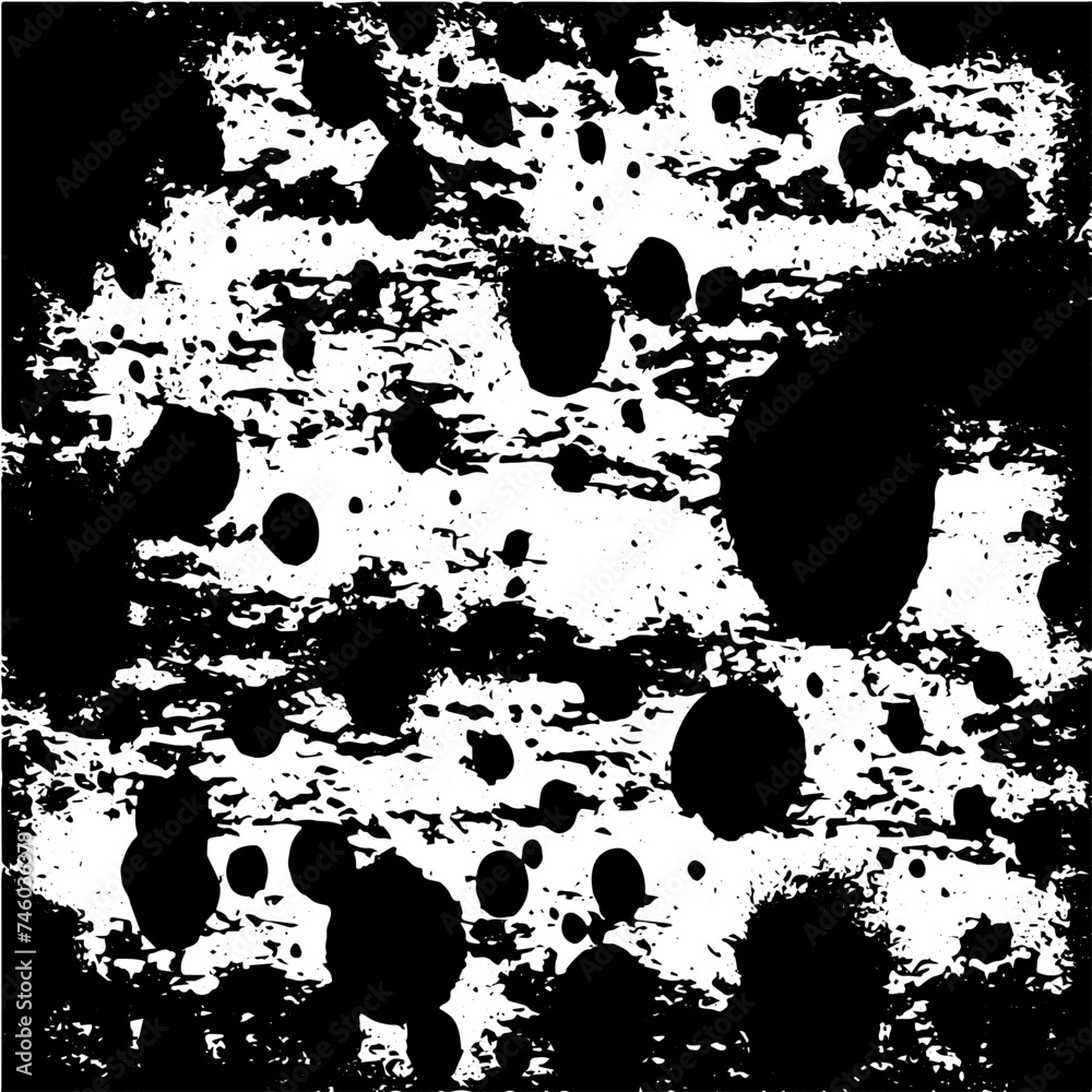 Grunge background of black and white. Abstract illustration texture of cracks, chips, dot. Dirty monochrome pattern of the old worn surface