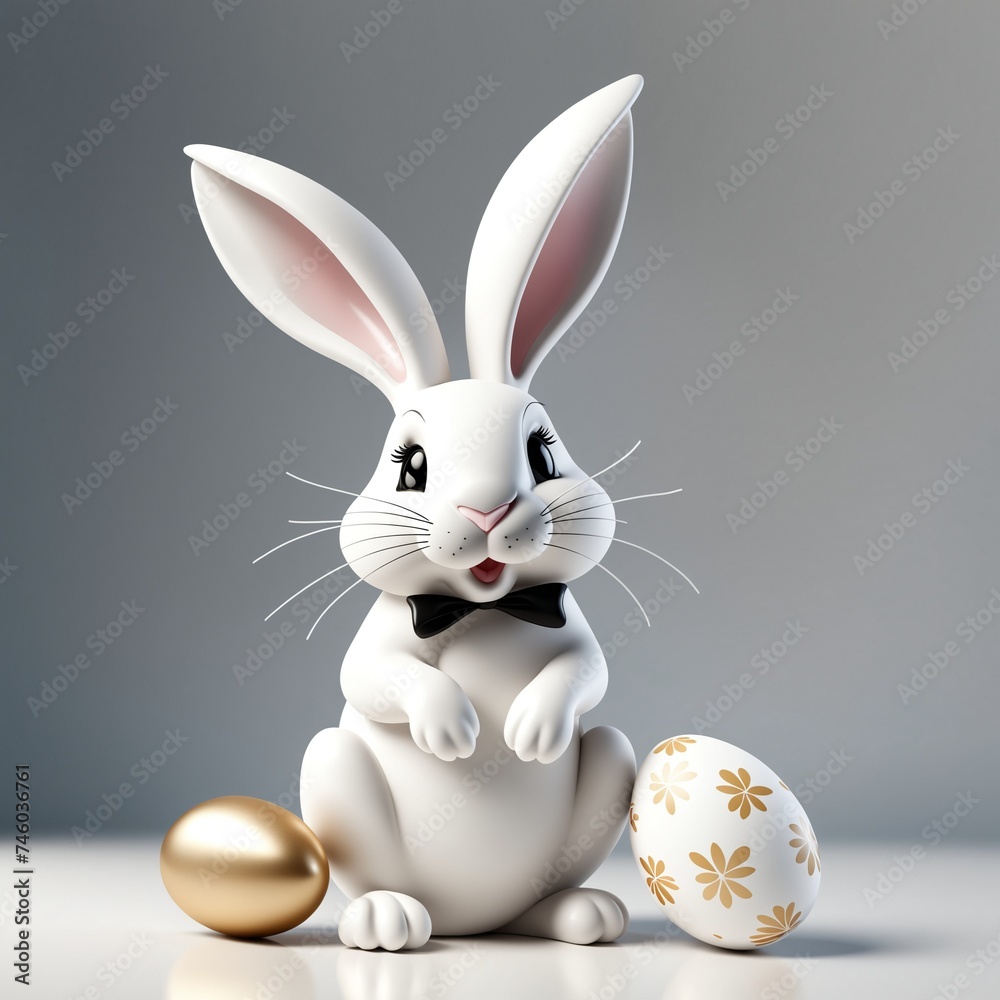 Obraz premium Adorable Easter Bunny with Decorative Eggs Symbolizing Spring