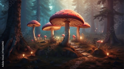 oversize mushrooms in mystical forest © Harmonix59