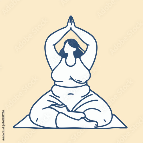 Vector illustration of a chubby woman meditating and doing yoga