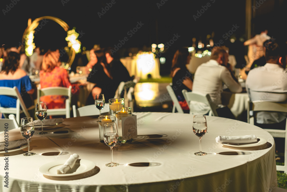 Fototapeta premium A centerpiece is a central decorative object, often flowers, candles or fruit, and is an important part of the wedding reception decoration.