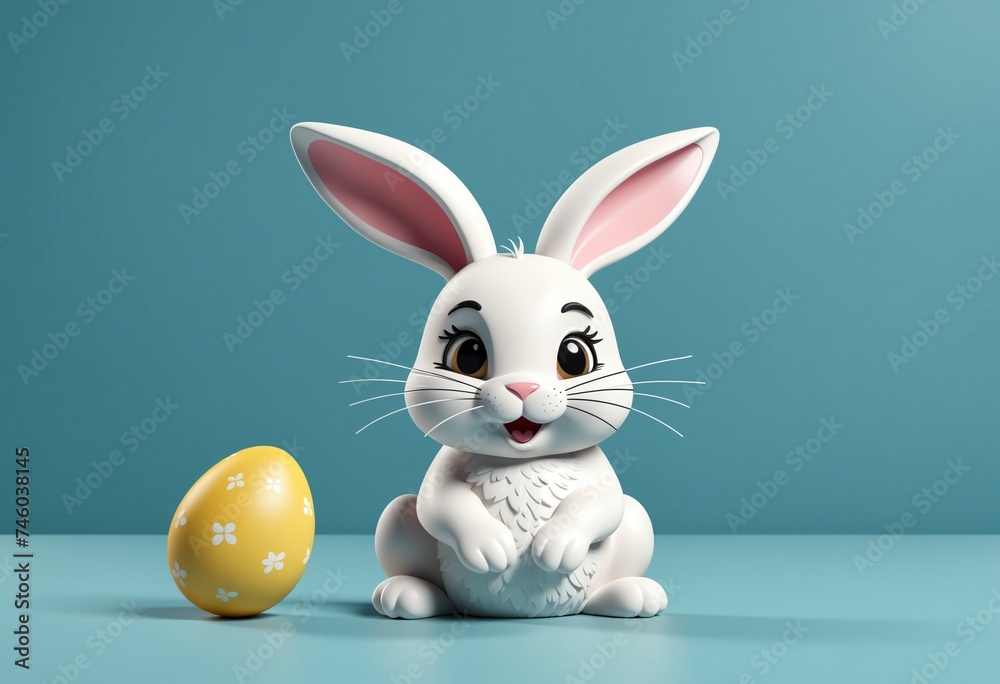 Fototapeta premium Adorable Easter Bunny with Decorative Egg on Pastel Background