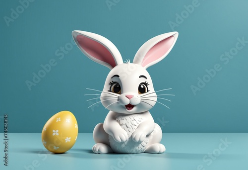 Adorable Easter Bunny with Decorative Egg on Pastel Background
