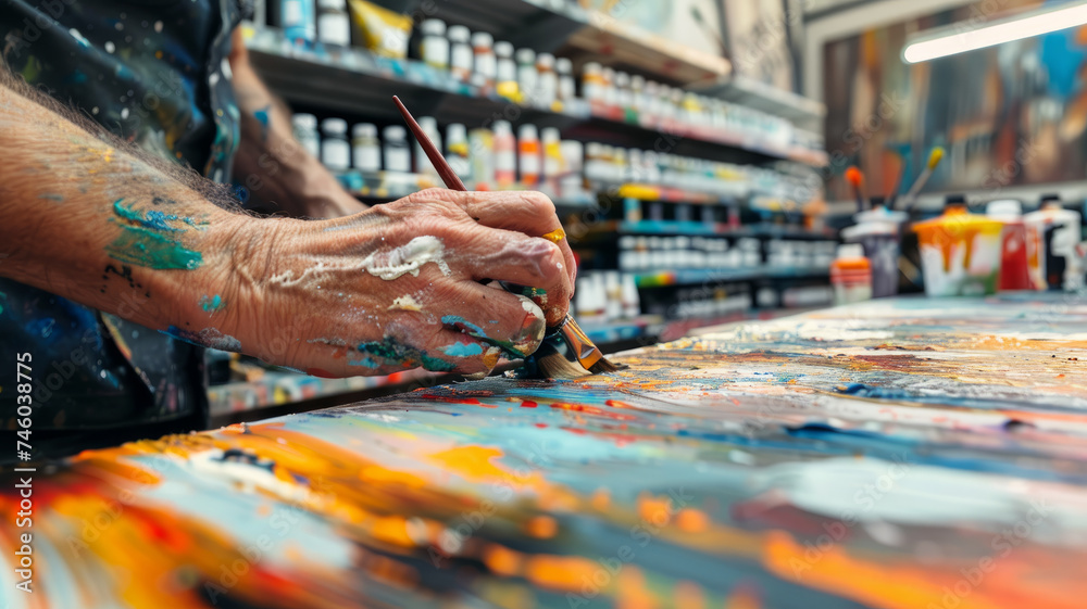 Obraz premium A woman painting in a studio.