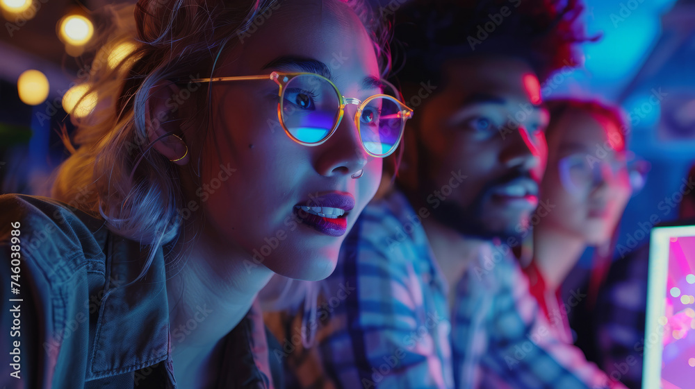 A group of people looking at a monitor screen