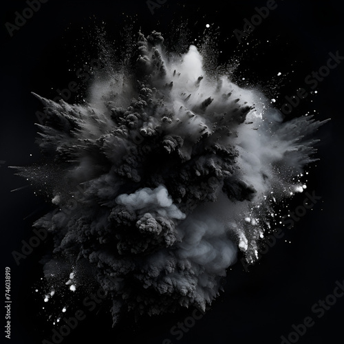 White powder explosion isolated on black background abstract white dust cloud